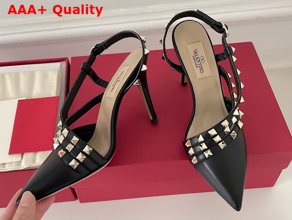 Valentino Garavani Rockstud Slingback Pump in Black Calfskin Replica