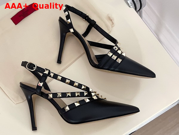 Valentino Garavani Rockstud Slingback Pump in Black Calfskin Replica