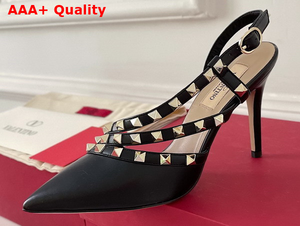 Valentino Garavani Rockstud Slingback Pump in Black Calfskin Replica