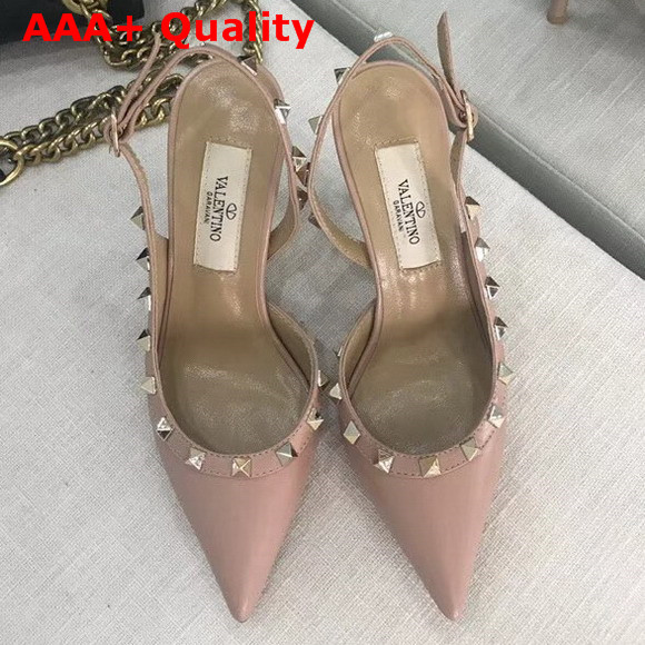 Valentino Garavani Rockstud Slingback Pump in Nude Calfskin Leather Replica