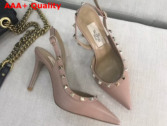 Valentino Garavani Rockstud Slingback Pump in Nude Calfskin Leather Replica