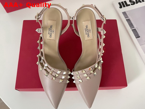 Valentino Garavani Rockstud Slingback Pump in Nude Calfskin Replica