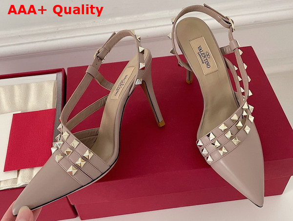 Valentino Garavani Rockstud Slingback Pump in Nude Calfskin Replica