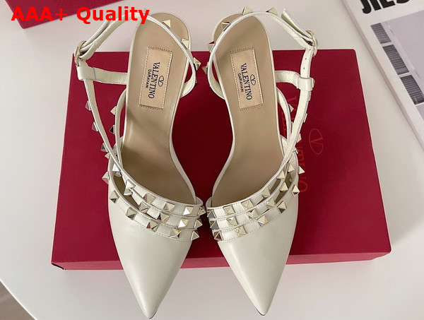 Valentino Garavani Rockstud Slingback Pump in White Calfskin Replica