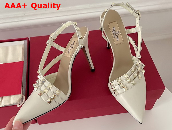 Valentino Garavani Rockstud Slingback Pump in White Calfskin Replica