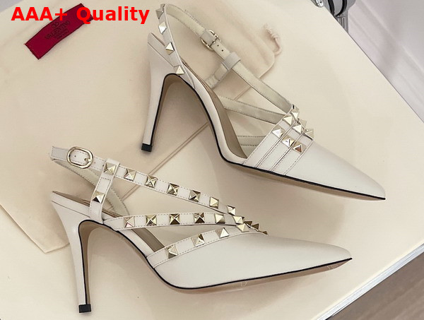 Valentino Garavani Rockstud Slingback Pump in White Calfskin Replica