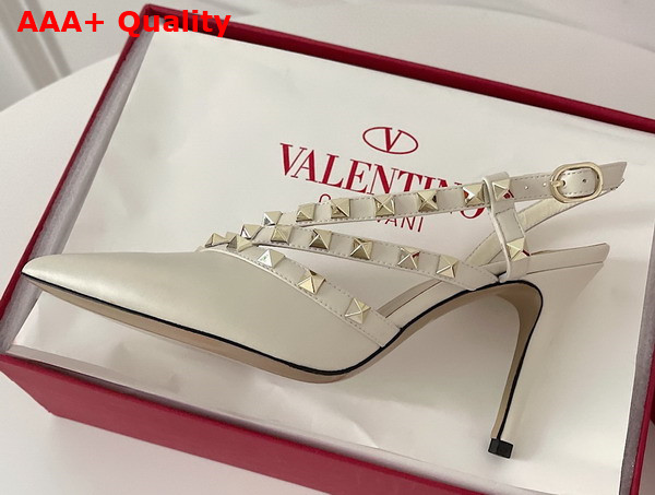 Valentino Garavani Rockstud Slingback Pump in White Calfskin Replica