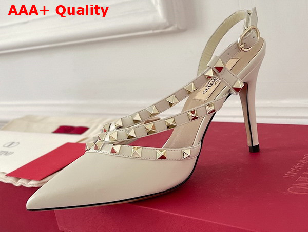 Valentino Garavani Rockstud Slingback Pump in White Calfskin Replica