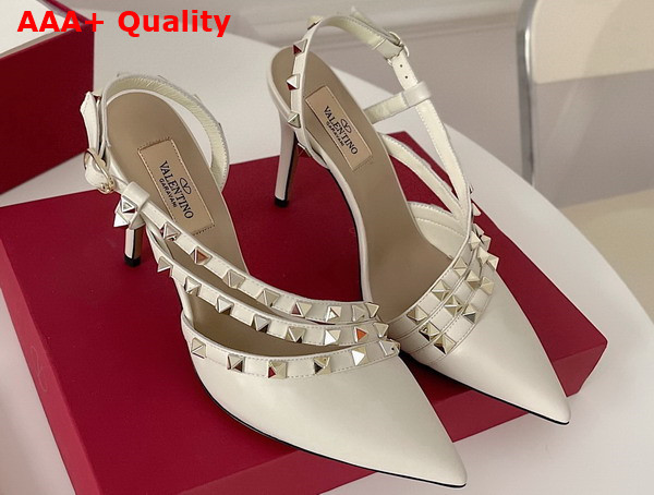 Valentino Garavani Rockstud Slingback Pump in White Calfskin Replica