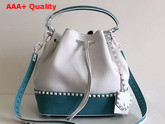 Valentino Garavani Rockstud Small Bucket Bag in Stampa Alce Calfskin White and Baby Blue Replica