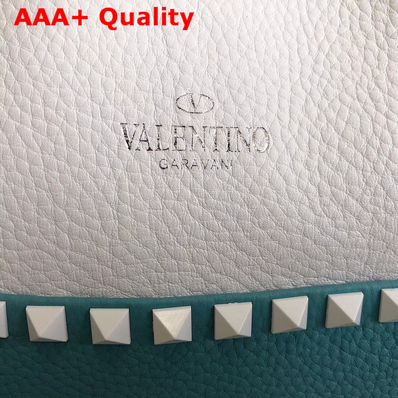 Valentino Garavani Rockstud Small Bucket Bag in Stampa Alce Calfskin White and Baby Blue Replica