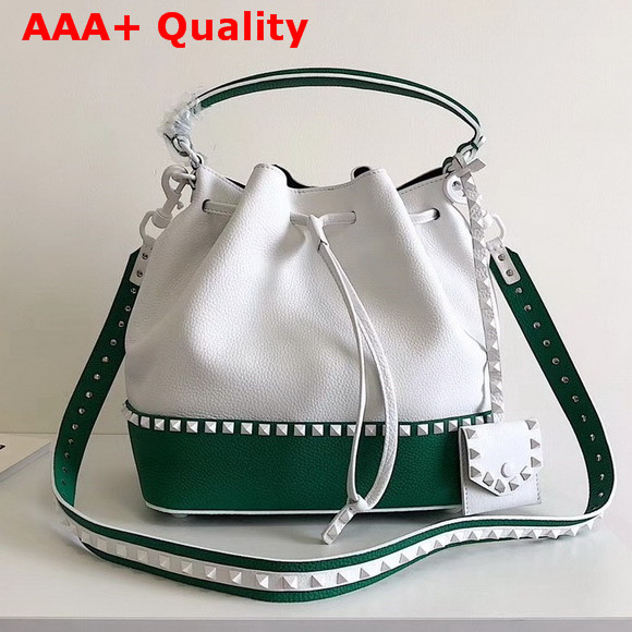 Valentino Garavani Rockstud Small Bucket Bag in White and Green Stampa Alce Calfskin Replica