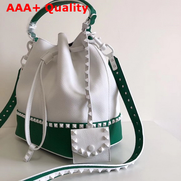 Valentino Garavani Rockstud Small Bucket Bag in White and Green Stampa Alce Calfskin Replica