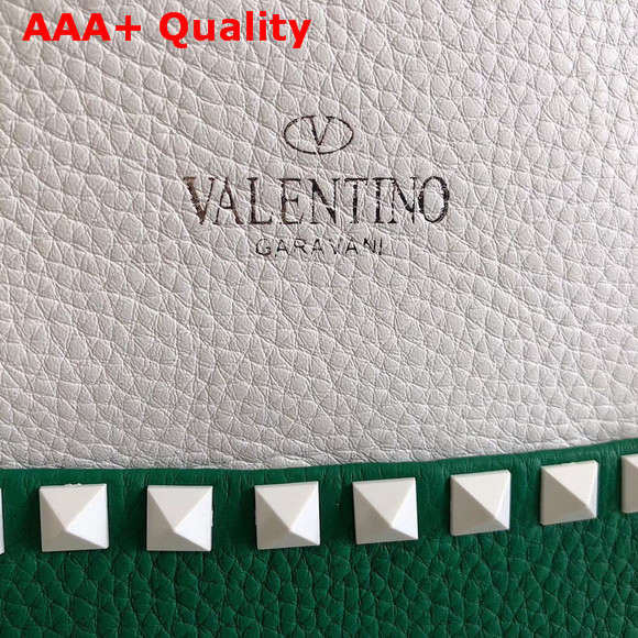 Valentino Garavani Rockstud Small Bucket Bag in White and Green Stampa Alce Calfskin Replica