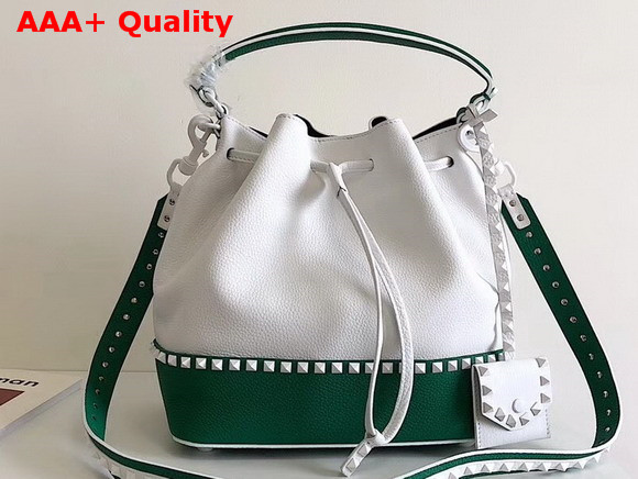 Valentino Garavani Rockstud Small Bucket Bag in White and Green Stampa Alce Calfskin Replica