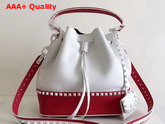 Valentino Garavani Rockstud Small Bucket Bag in White and Red Stampa Alce Calfskin Replica