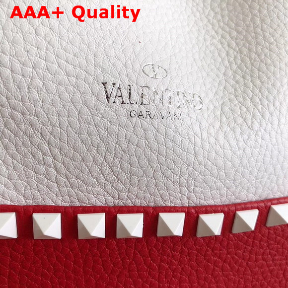 Valentino Garavani Rockstud Small Bucket Bag in White and Red Stampa Alce Calfskin Replica