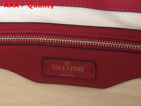 Valentino Garavani Rockstud Small Shopper Bag Canvas and Calfskin Leather Chevron Inlay Red Replica