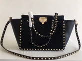 Valentino Garavani Rockstud Small Tote in Black Calfskin and Suede For Sale