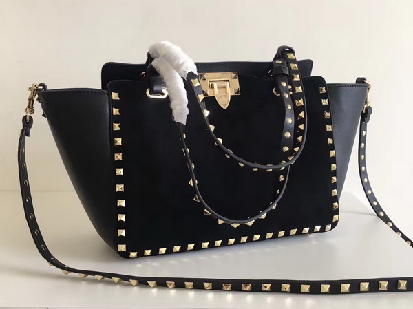 Valentino Garavani Rockstud Small Tote in Black Calfskin and Suede For Sale