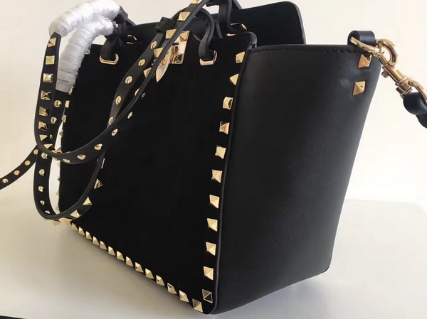 Valentino Garavani Rockstud Small Tote in Black Calfskin and Suede For Sale