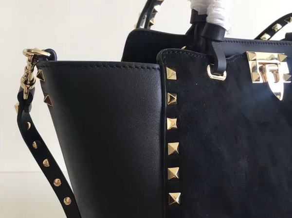 Valentino Garavani Rockstud Small Tote in Black Calfskin and Suede For Sale