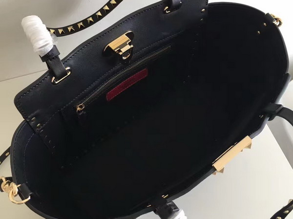 Valentino Garavani Rockstud Small Tote in Black Calfskin and Suede For Sale