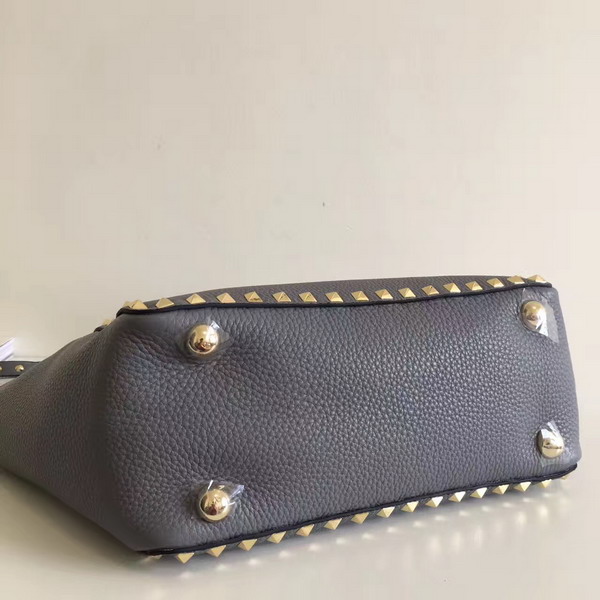 Valentino Garavani Rockstud Small Tote in Blue Pebble Grain Calfskin Platinum Finish Studs For Sale