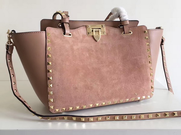 Valentino Garavani Rockstud Small Tote in Nude Calfskin and Suede For Sale