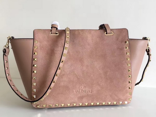 Valentino Garavani Rockstud Small Tote in Nude Calfskin and Suede For Sale