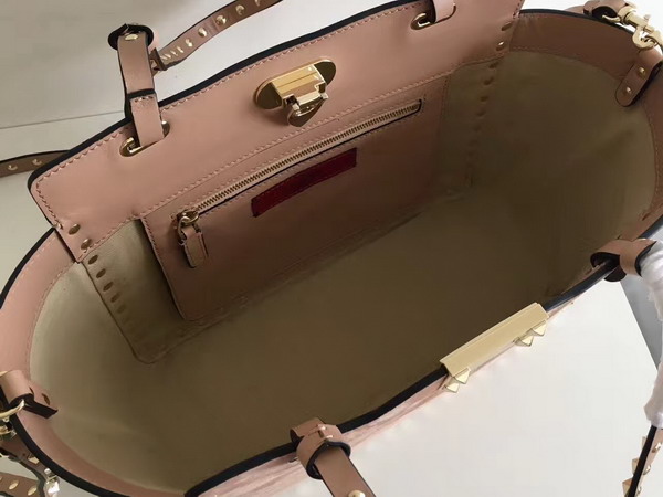 Valentino Garavani Rockstud Small Tote in Nude Calfskin and Suede For Sale