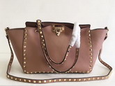 Valentino Garavani Rockstud Small Tote in Nude Pebble Grain Calfskin Platinum Finish Studs For Sale