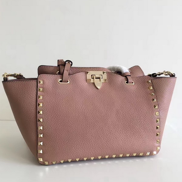 Valentino Garavani Rockstud Small Tote in Nude Pebble Grain Calfskin Platinum Finish Studs For Sale