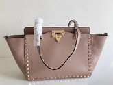 Valentino Garavani Rockstud Small Trapeze Tote Nude Smooth Calfskin with Gold Hardwares Replica