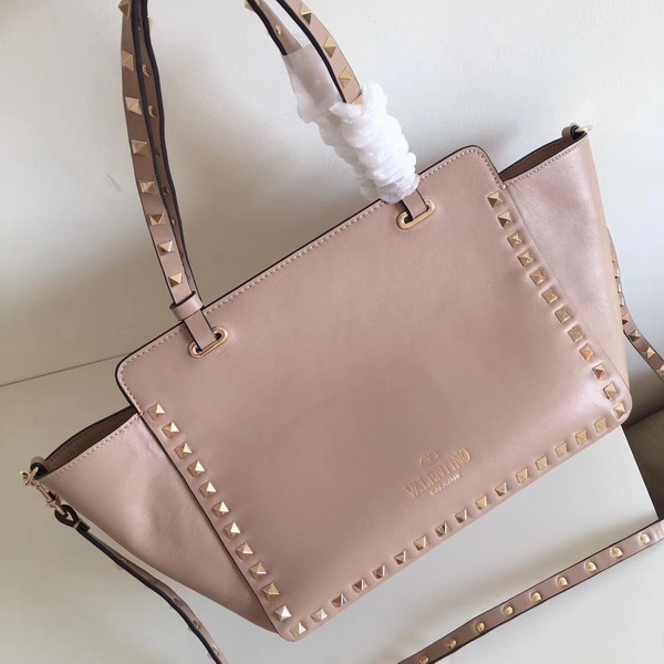 Valentino Garavani Rockstud Small Trapeze Tote Nude Smooth Calfskin with Gold Hardwares Replica