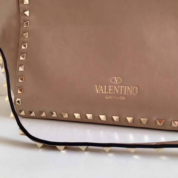 Valentino Garavani Rockstud Small Trapeze Tote Nude Smooth Calfskin with Gold Hardwares Replica