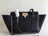 Valentino Garavani Rockstud Small Trapeze Tote in Black Smooth Calfskin with Gold Hardwares Replica