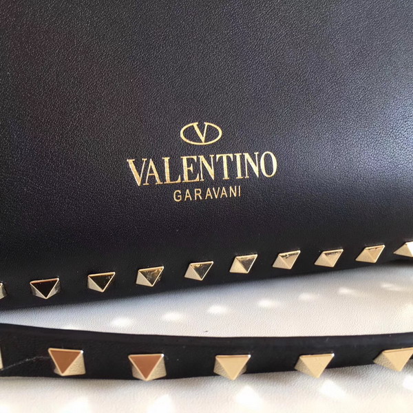 Valentino Garavani Rockstud Small Trapeze Tote in Black Smooth Calfskin with Gold Hardwares Replica