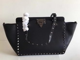 Valentino Garavani Rockstud Small Trapeze Tote in Black Smooth Calfskin with Silver Hardwares Replica