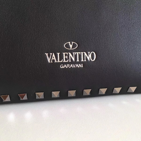 Valentino Garavani Rockstud Small Trapeze Tote in Black Smooth Calfskin with Silver Hardwares Replica