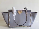 Valentino Garavani Rockstud Small Trapeze Tote in Light Blue Smooth Calfskin with Gold Hardwares Replica