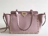 Valentino Garavani Rockstud Small Trapeze Tote in Pink Smooth Calfskin with Gold Hardwares Replica