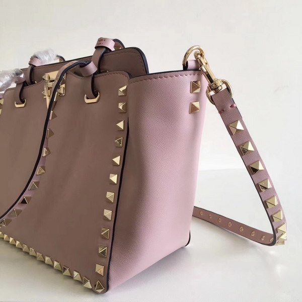 Valentino Garavani Rockstud Small Trapeze Tote in Pink Smooth Calfskin with Gold Hardwares Replica