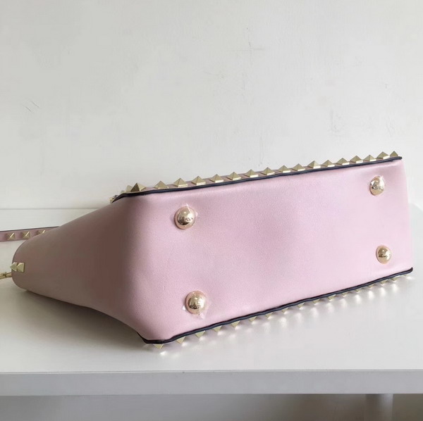 Valentino Garavani Rockstud Small Trapeze Tote in Pink Smooth Calfskin with Gold Hardwares Replica