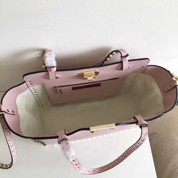 Valentino Garavani Rockstud Small Trapeze Tote in Pink Smooth Calfskin with Gold Hardwares Replica