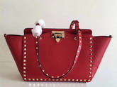 Valentino Garavani Rockstud Small Trapeze Tote in Red Smooth Calfskin with Gold Hardwares Replica