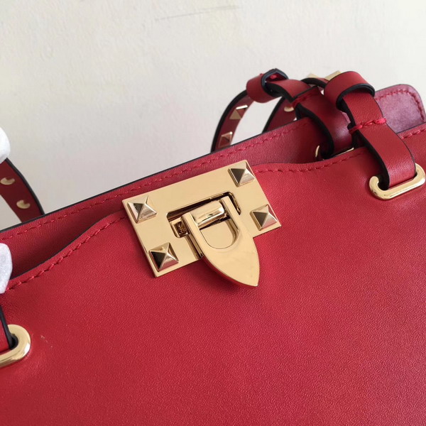 Valentino Garavani Rockstud Small Trapeze Tote in Red Smooth Calfskin with Gold Hardwares Replica