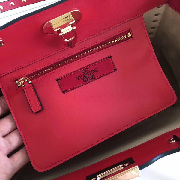 Valentino Garavani Rockstud Small Trapeze Tote in Red Smooth Calfskin with Gold Hardwares Replica