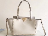 Valentino Garavani Rockstud Small Trapeze Tote in White Smooth Calfskin with Gold Hardwares Replica