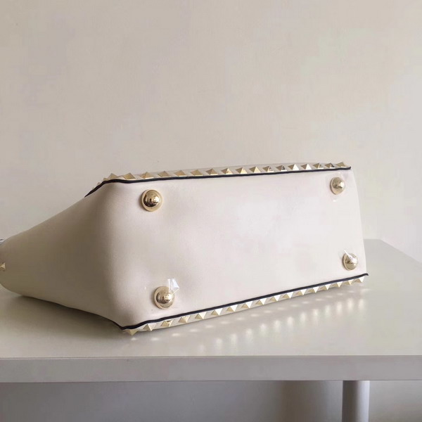 Valentino Garavani Rockstud Small Trapeze Tote in White Smooth Calfskin with Gold Hardwares Replica